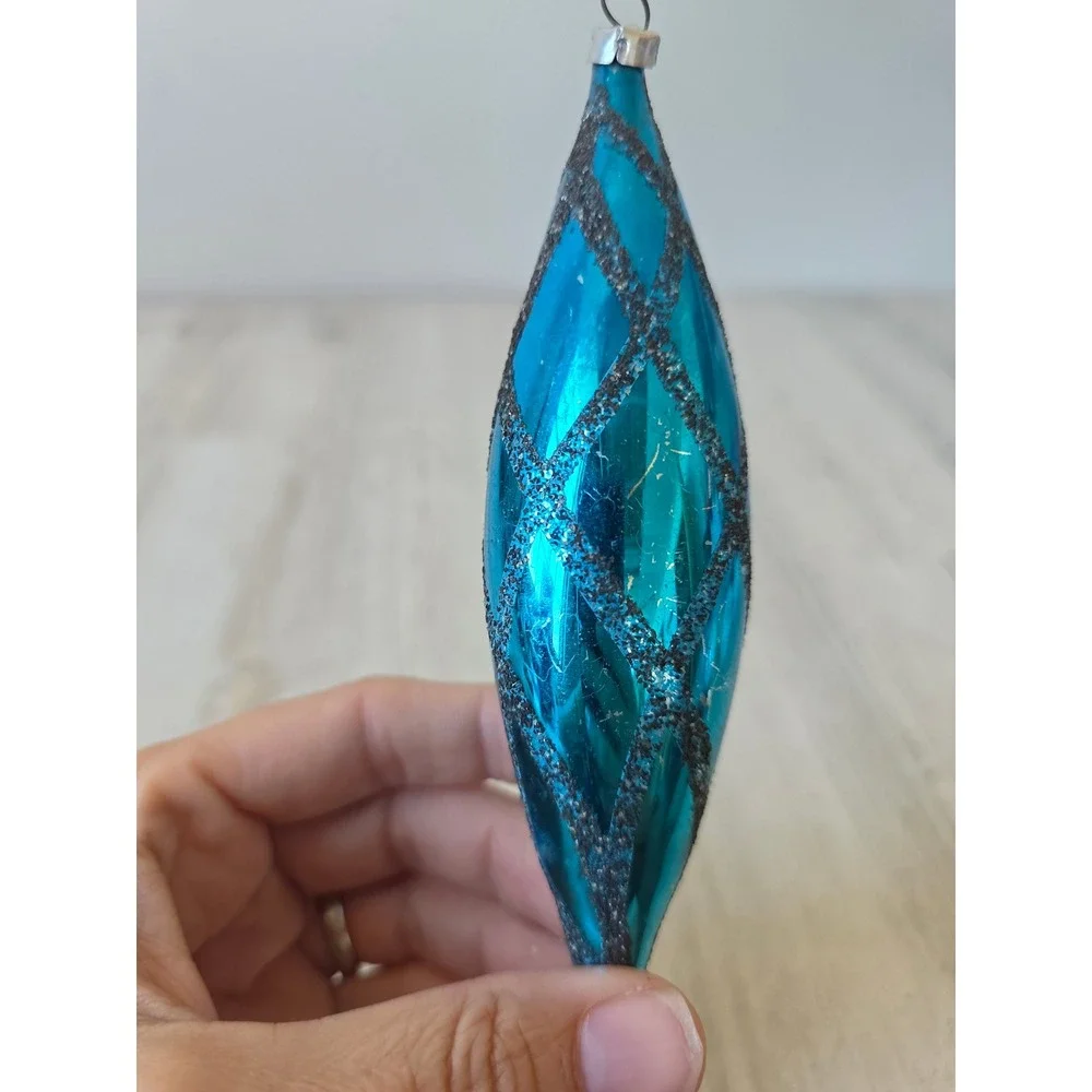 Vintage Mica blue icicle mercury glass ornament Xmas tree